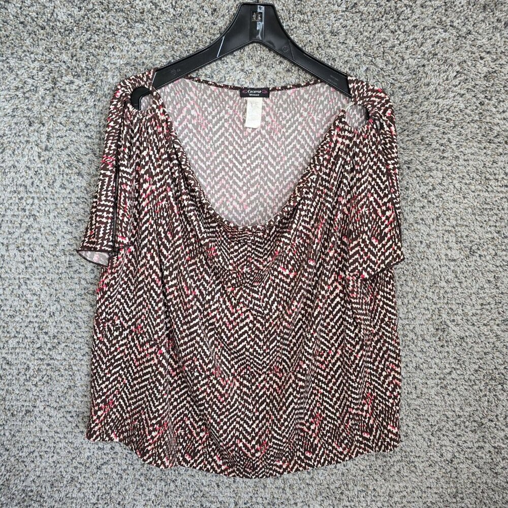 Cocomo Top Womens Plus 3X Brown Cowl Neck Short Sleeve Blouse Casual Ladies